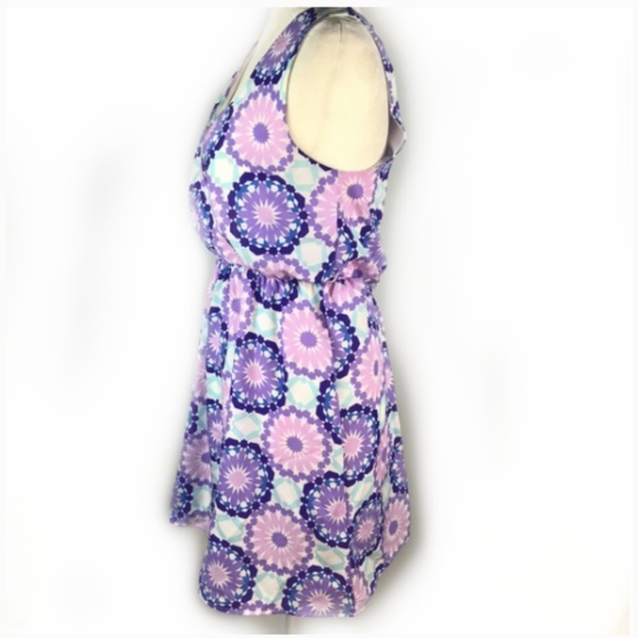 White & Purple Geometric Pattern Sleeveless Dress - Picture 5 of 7